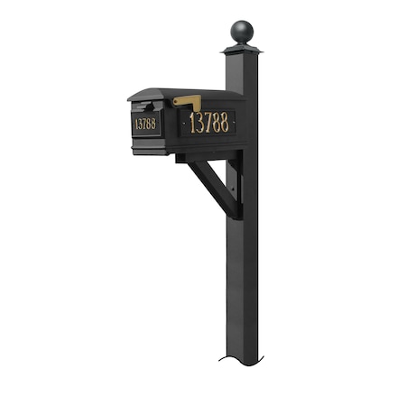 Qualarc Mailbox, (3 Cast Plates) (No Base) Large Ball Finial, (Black) WPD-NB-S4-LM-3P-BLK
